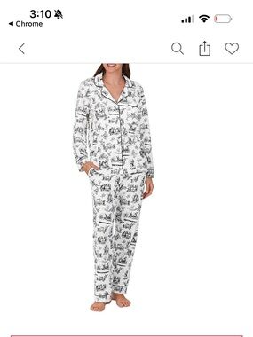 Alice and wonderland BedHead Black and White Toile Pajama ser with Black Piping